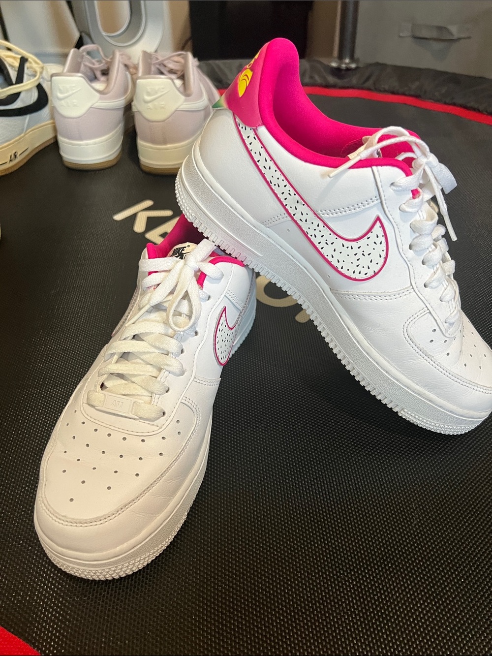 Nike Women’s Air Force 1 White & Hot Pink Low-Top Sneakers with Speckled Swoosh